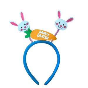 Bunny 'Happy Easter' Headband Kids Bouncy Antenna Blue Pink